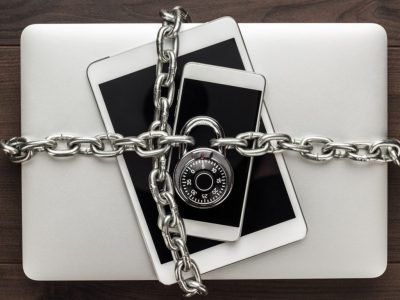 computer, Ipad and smart phone with metal chain and pad lock protection