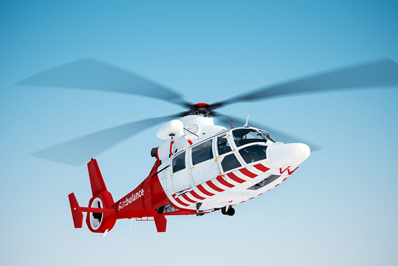 Medical helicopter providing medical transportation